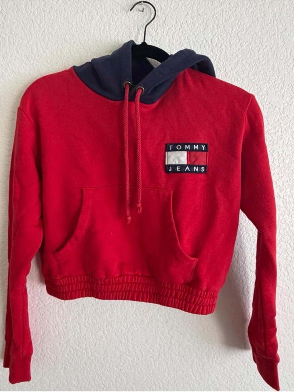 Tommy Hilfiger Red Cropped Hoodie with Navy Hood
